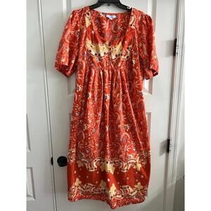 Only Necessities Short Lounger Midi Dress Size 1X Red Cotton Floral Short Sleeve